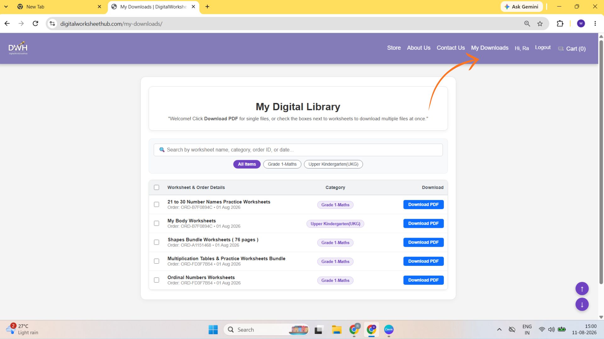 How to download PDF worksheets from My Downloads